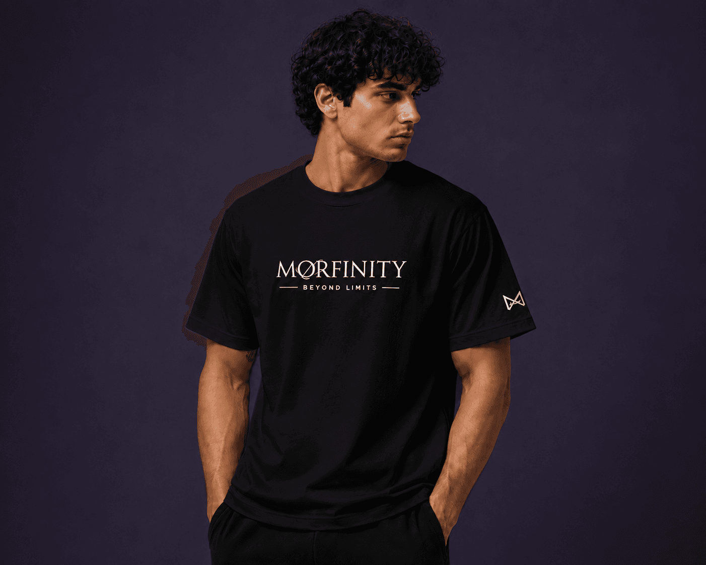 Beyond Limits Black Tee T-shirt mockup by Morfinity